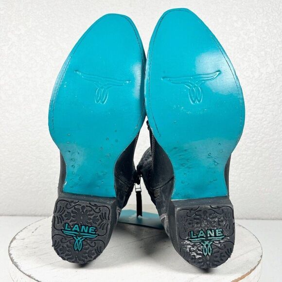 Lane COSSETTE Womens Cowboy Bootie 7 Western Cowgirl Short Boots Black Leather - Picture 8 of 11